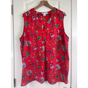 Tabitha Webb Women's Red Floral Sleeveless Blouse V-Neck Size 3X